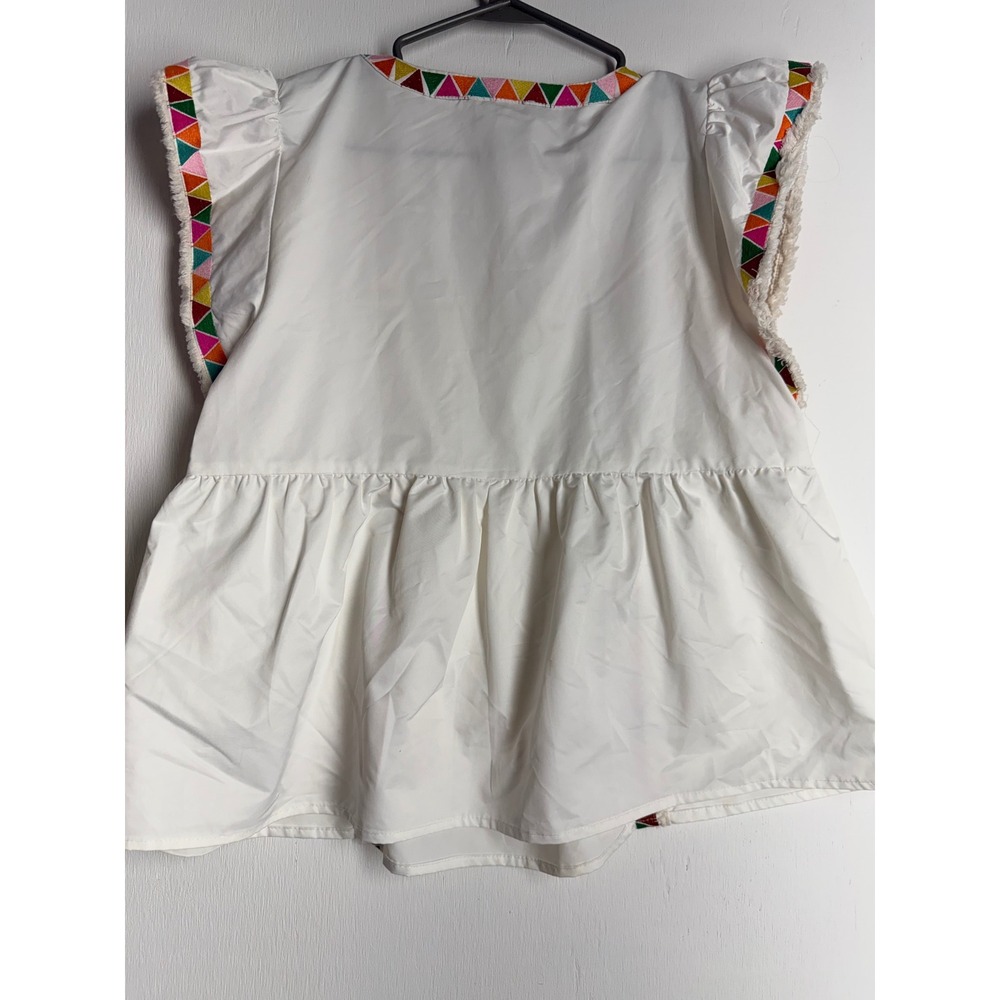 THML White Flutter Sleeve Peplum Top Embroidered V-Neck Boho Blouse Small - Picture 6 of 8